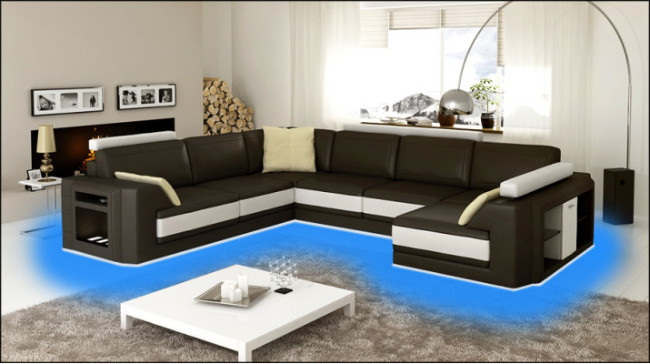 Designer sofa with USB Corner sofa Couch Leather sofa Upholstery Seat Corner Suite +light