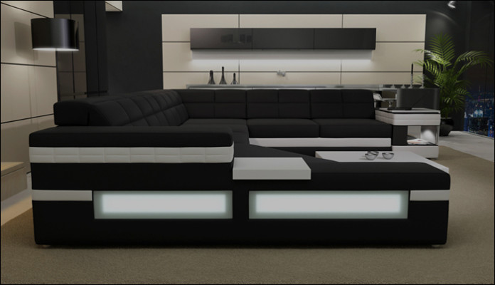 Designer sofa Sofa USB Living landscape Corner sofa Living landscape Upholstery Couch LED