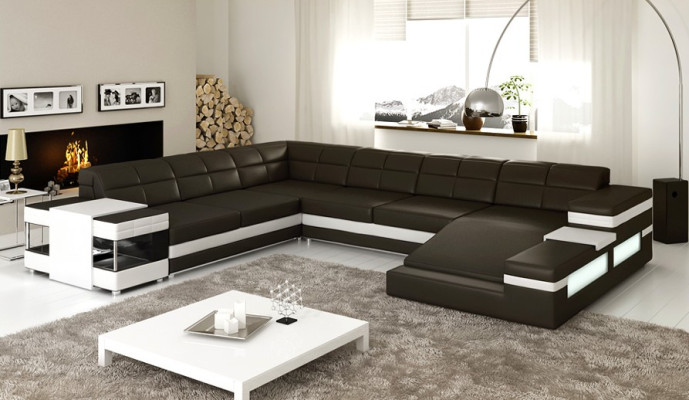 Designer sofa Sofa USB Living landscape Corner sofa Living landscape Upholstery Couch LED