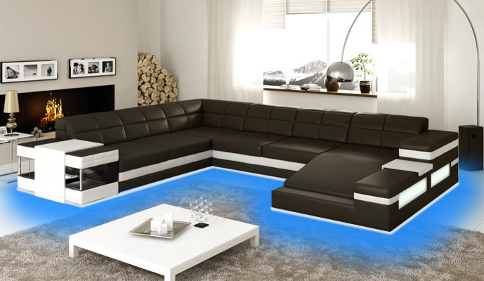 Designer sofa Sofa USB Living landscape Corner sofa Living landscape Upholstery Couch LED