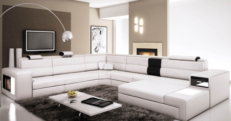 Corner sofa Sofa with USB Couch Upholstery Suite Design Leather Textile Living landscape