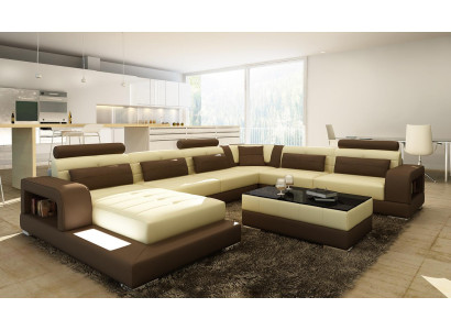 XXL Big Living landscape Sofa with USB Upholstery Leather Sofa Suite Couches Light