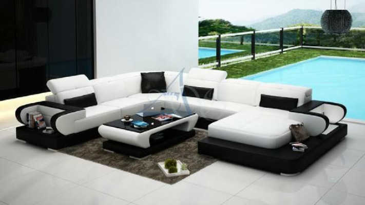 Sofa Corner sofa Couch functional sofa + USB U-shape Imitation leather Beige sleeping function