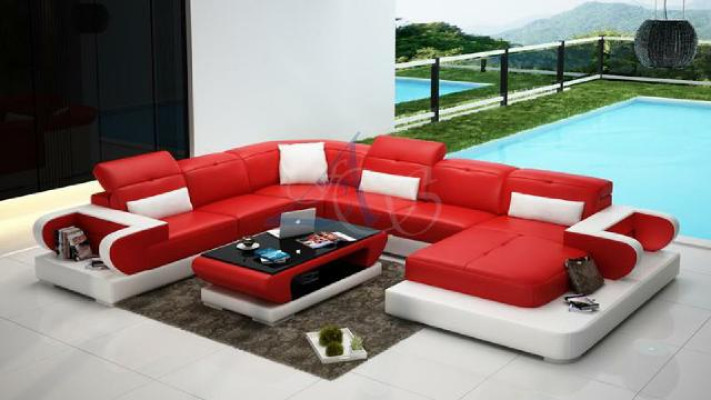 Sofa Corner sofa Couch functional sofa + USB U-shape Imitation leather Beige sleeping function