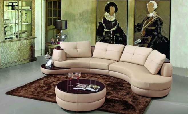 Modern round couch Corner sofa Round Corner Upholstery Sofa Seat Suite Leather Couch + USB