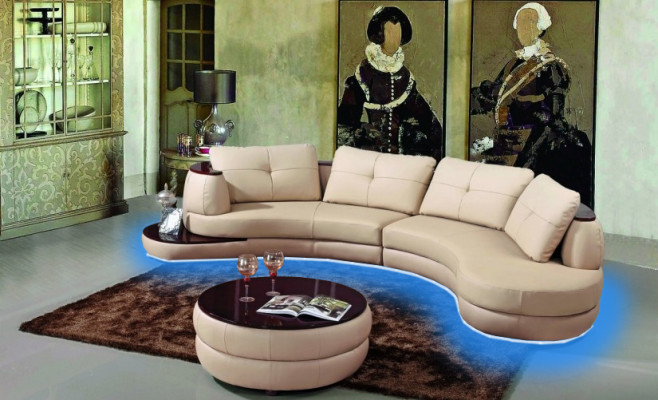Modern round couch Corner sofa Round Corner Upholstery Sofa Seat Suite Leather Couch + USB