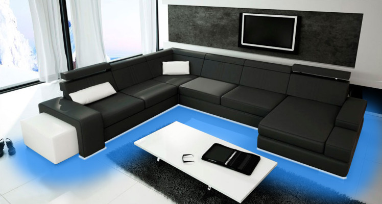 U-shape Sofa with USB Couch Upholstery Living landscape Leather Corner suite XXL new