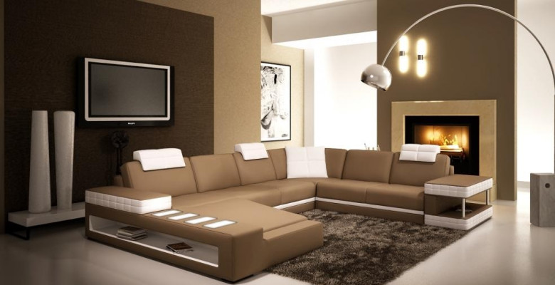 XXL Living landscape U-shape leather sofa Upholstery Corner sofa Sofa Couch Leather Textile USB