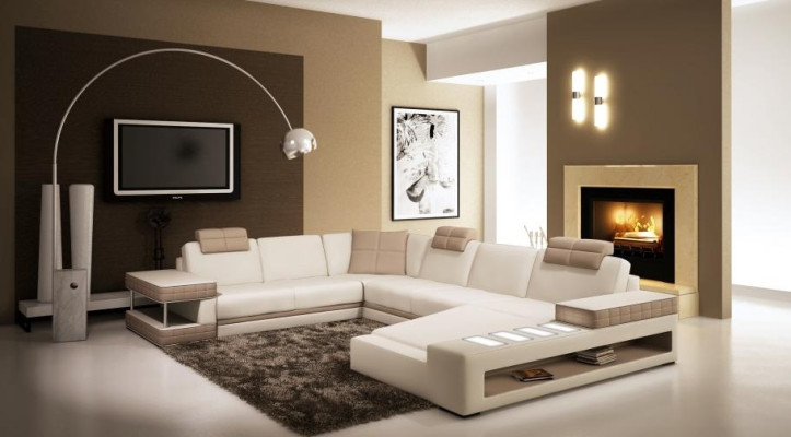 XXL Living landscape U-shape leather sofa Upholstery Corner sofa Sofa Couch Leather Textile USB
