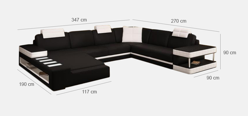 XXL Living landscape U-shape leather sofa Upholstery Corner sofa Sofa Couch Leather Textile USB