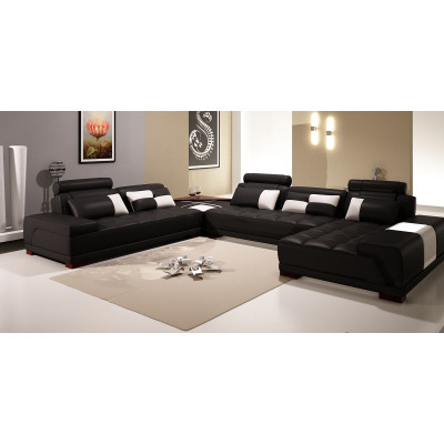 Design Living landscape Sofa Corner sofa Couch Upholstery Corner Seat Suite Leather USB+LED