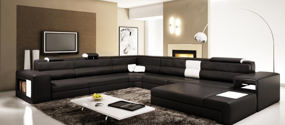 Design Sofa Corner sofa Upholstery Couch Corner Seat Suite Living landscape Leather USB+LED