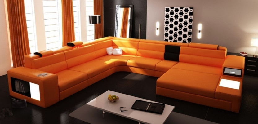 Design Sofa Corner sofa Upholstery Couch Corner Seat Suite Living landscape Leather USB+LED