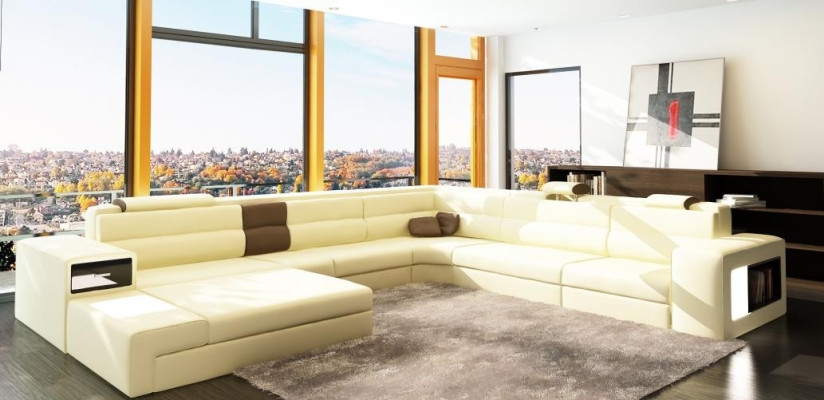Living landscape Leather sofa Couch Corner sofa Corner Suite Design Modern Sofa + USB new