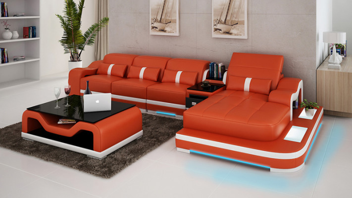 Leather sofa Couch Living landscape Corner sofa Corner Sofa Suite Design Modern G8027C
