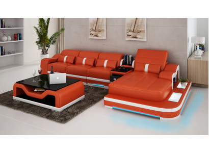 Leather sofa Couch Living landscape Corner sofa Corner Sofa Suite Design Modern G8027C