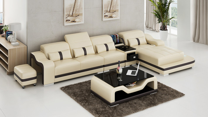 Leather sofa Couch Living landscape Corner sofa Corner Sofa Suite Design Modern G8027C