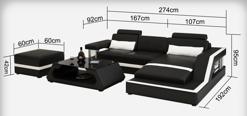 Leather sofa with USB Living landscape Corner sofa Eck Suite Design Modern Sofa L6002E