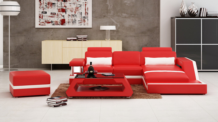 Leather sofa with USB Living landscape Corner sofa Eck Suite Design Modern Sofa L6002E