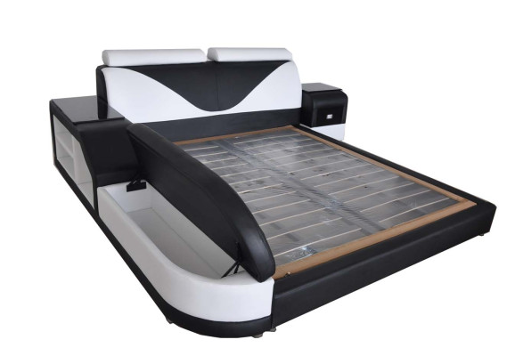 Luxury Leather Design Upholstery Beds with USB Modern Illuminated Double Bed designer