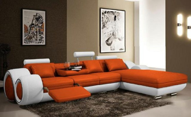 Corner sofa USB Living landscape Leather sofa Sofa Custom-made Upholstery Suite Couch