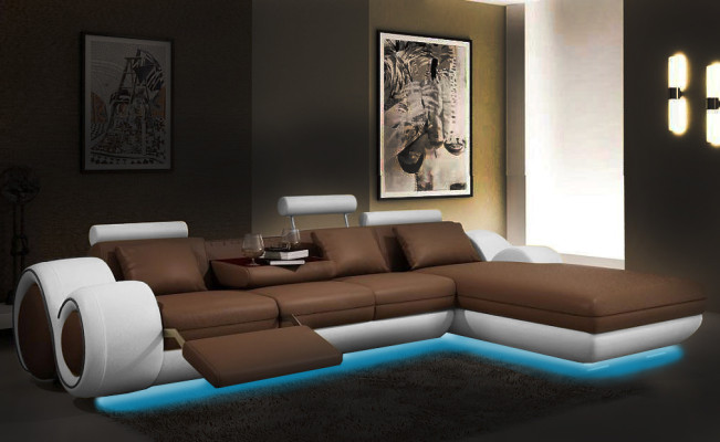 Corner sofa USB Living landscape Leather sofa Sofa Custom-made Upholstery Suite Couch