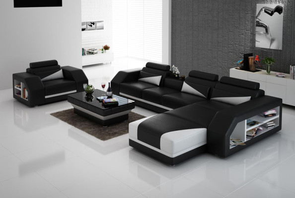 Leather Corner Sofa with USB Suite Sofas Couches Upholstery Living landscape Armchair Corner