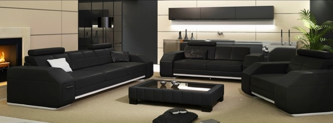 Sofa set with USB Sofa Couch Upholstery Seat Suite 3+2+1 Living landscape Leather