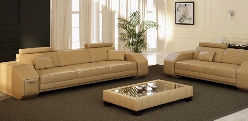 Sofa set with USB Sofa Couch Upholstery Seat Suite 3+2+1 Living landscape Leather