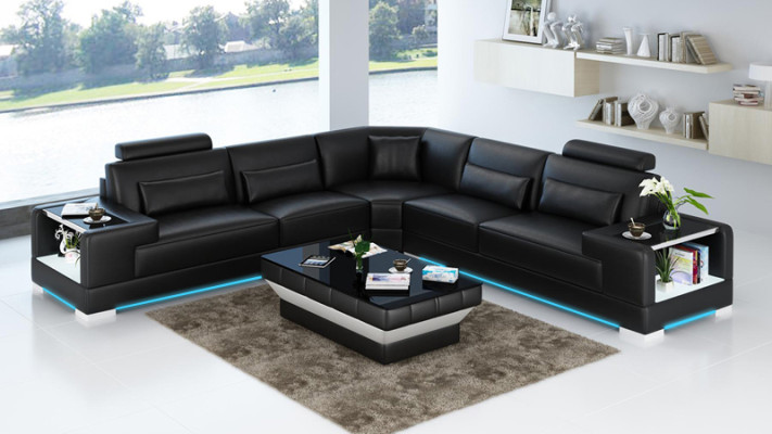 Leather sofa Couch Living landscape Corner sofa Corner Suite Design Modern Sofa with USB
