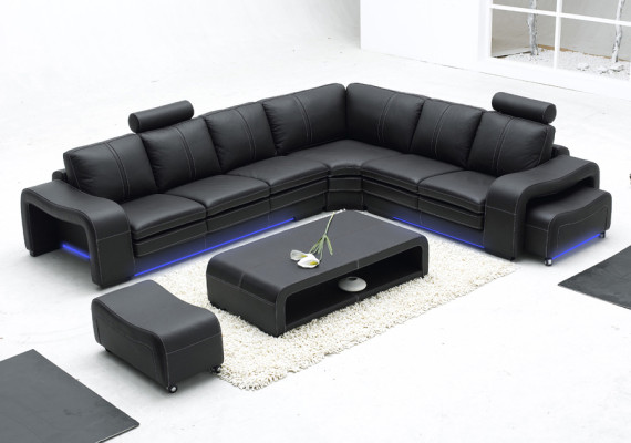 Design leather sofa with USB Couch Living landscape Corner sofa Corner Modern Suite new