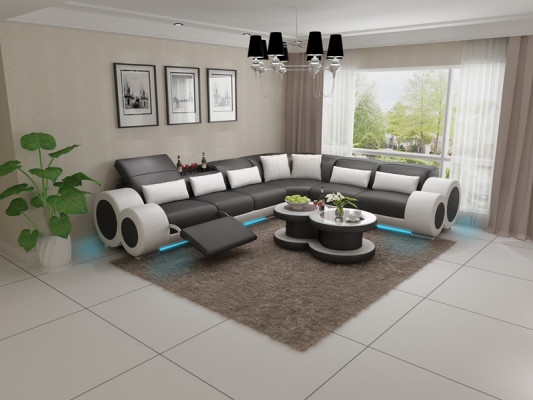 Leather sofa Couch Living landscape Corner sofa Corner Suite Design Modern Sofa USB Relax