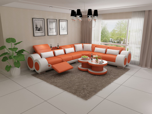 Leather sofa Couch Living landscape Corner sofa Corner Suite Design Modern Sofa USB Relax