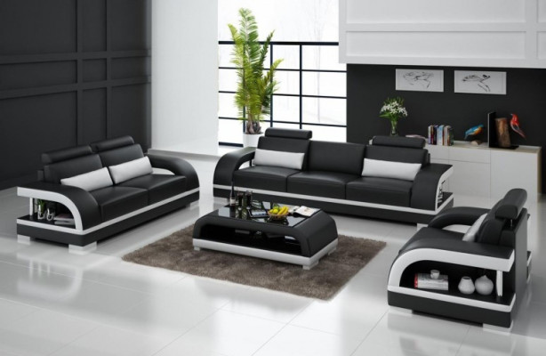 Designer Sofa set Leather Sofa Set 3+2+1 with USB Suite Sofa Couch new White