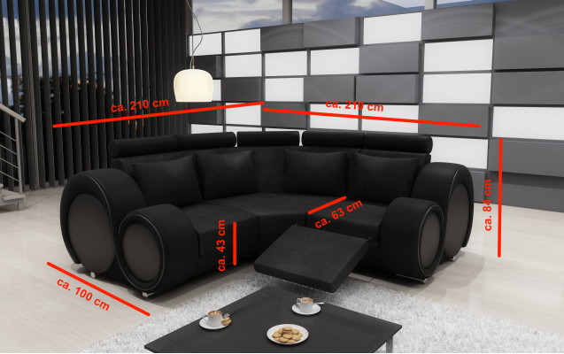 FABRIC SOFA Textile Living landscape SOFA BERLINX RELAXING FUNCTION COUCH Corner sofa with USB