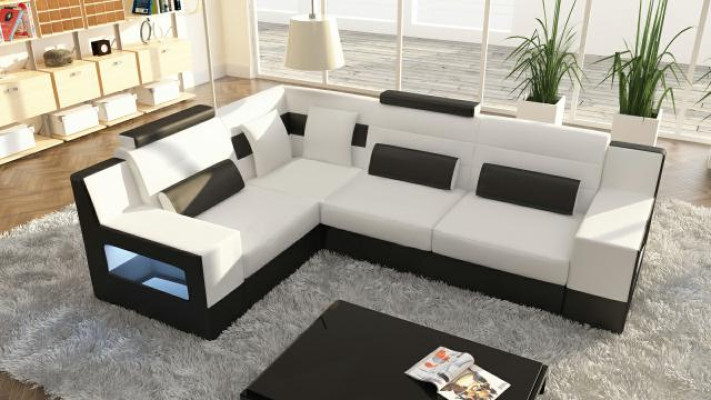 Corner sofa Suite Textile Fabric Leather Sofas Living landscape Sofa + USB Upholstery Corner