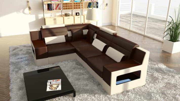 Corner sofa Suite Textile Fabric Leather Sofas Living landscape Sofa + USB Upholstery Corner