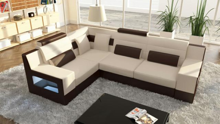 Corner sofa Suite Textile Fabric Leather Sofas Living landscape Sofa + USB Upholstery Corner