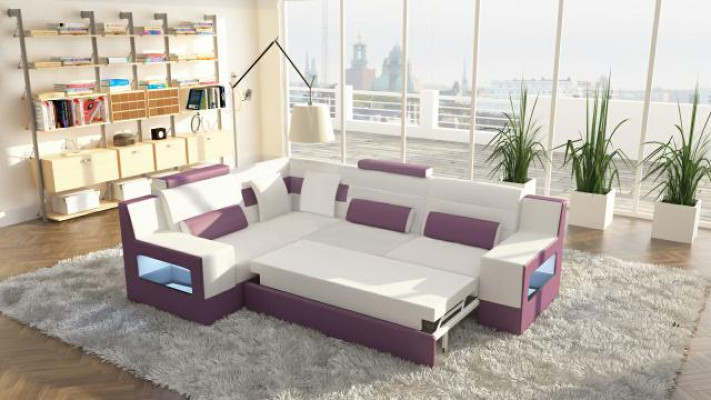 Corner sofa Suite Textile Fabric Leather Sofas Living landscape Sofa + USB Upholstery Corner