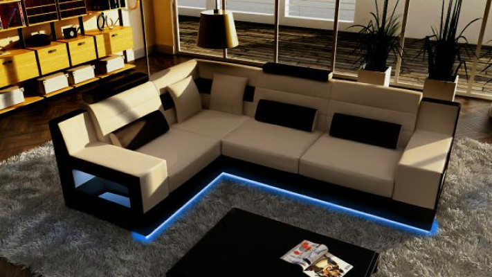 Living landscape Sofa + USB,Upholstery Corner Corner sofa Suite Textile Fabric Leather Sofas