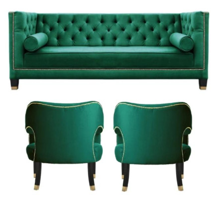 Green Chesterfield 2 Armchairs Textile Modern Design Creative Furniture Sofa Set Fabric