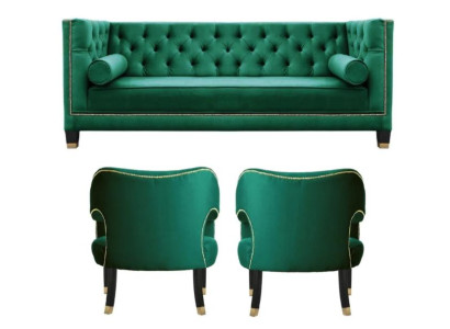 Green Chesterfield 2 Armchairs Textile Modern Design Creative Furniture Sofa Set Fabric