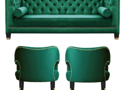 Green Chesterfield 2 Armchairs Textile Modern Design Creative Furniture Sofa Set Fabric