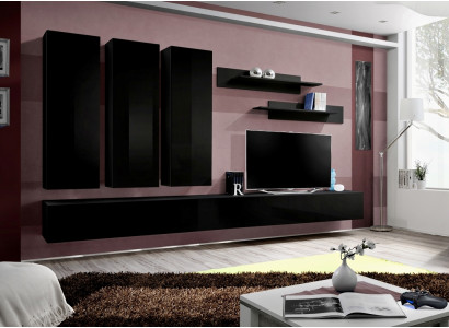 Complete Set 7 pcs Black Wall unit wall cabinet wooden furniture luxury furniture new