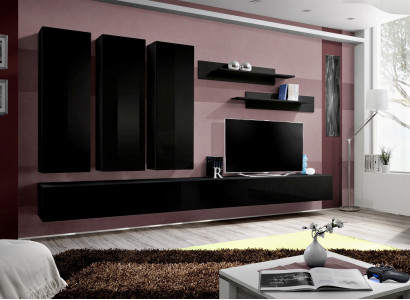 Complete Set 7 pcs Black Wall unit wall cabinet wooden furniture luxury furniture new