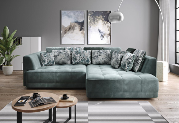 Corner sofa L-shape Living landscape Couch Corner sofa Upholstery Green L-shape Modern Sofa