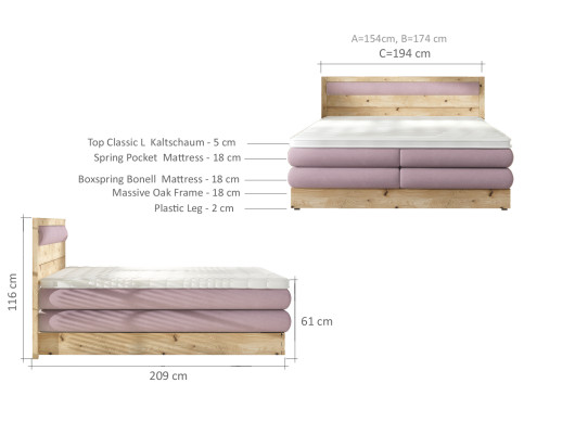Luxury Boxspring Bed Beds Oak Real wood Upholstery Design Double Country Leather