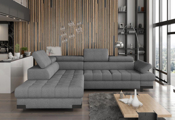 Gray L-shape Sofa Couch Upholstery Corner Living landscape Design Corner sofa Textile Leather