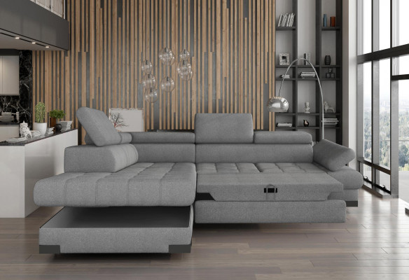 Gray L-shape Sofa Couch Upholstery Corner Living landscape Design Corner sofa Textile Leather