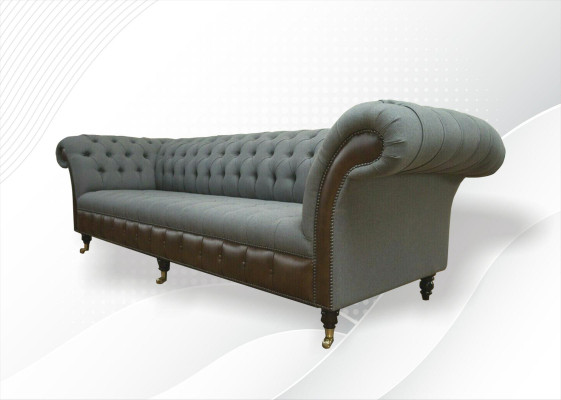 Chesterfield 4 Seater Gray Fabric Living room Design Upholstery Sofa Big Textile Furniture